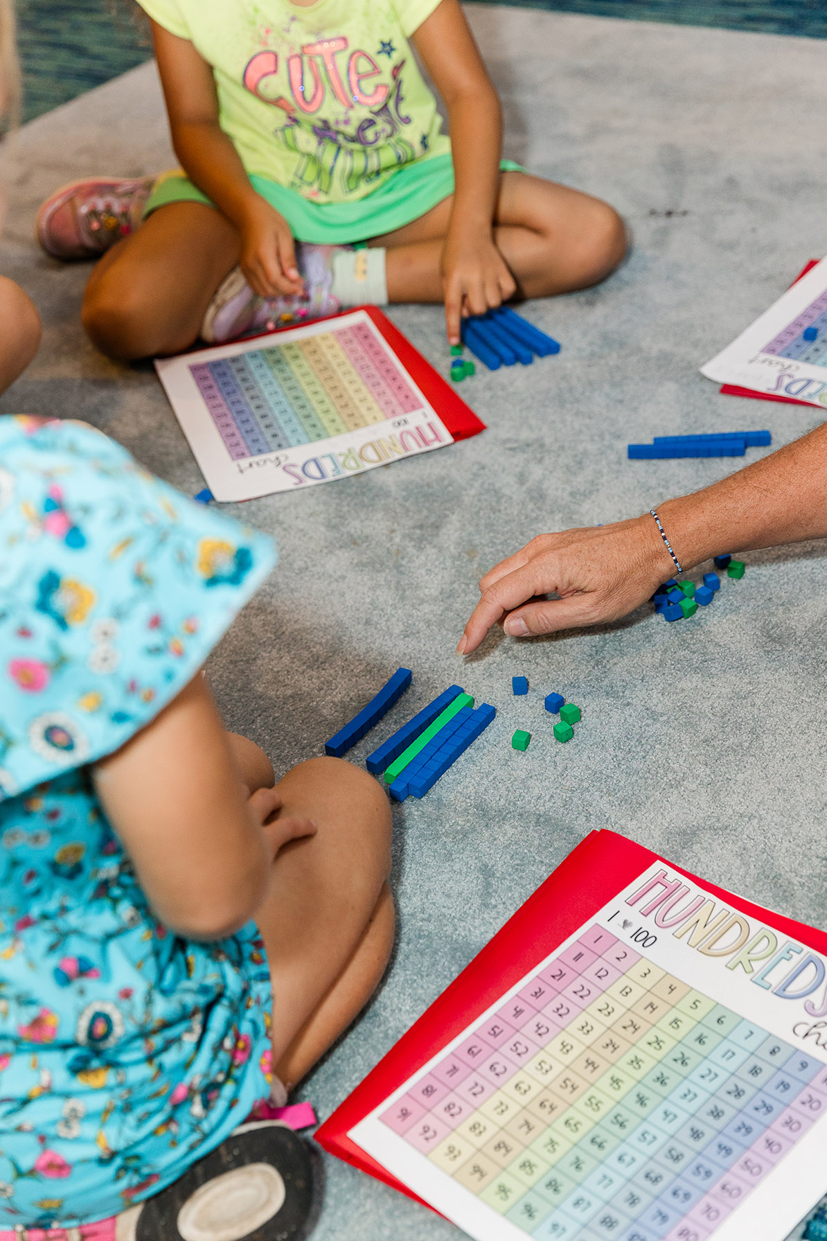 Teacher showing students how to count in groups of 10