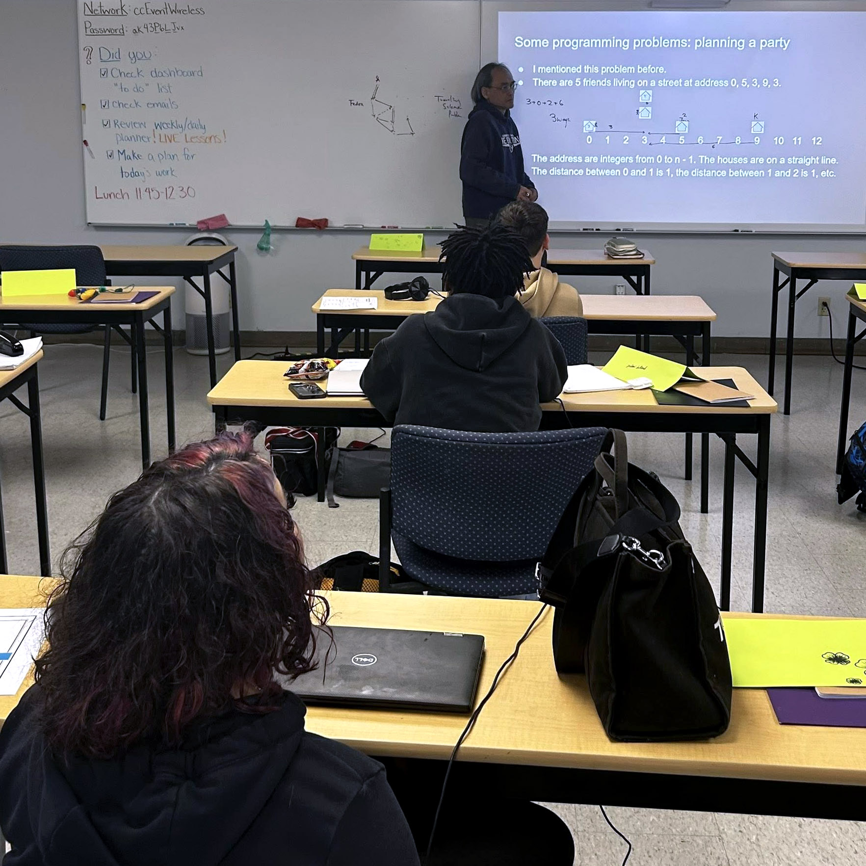 Students sitting in class looking at the whiteboard